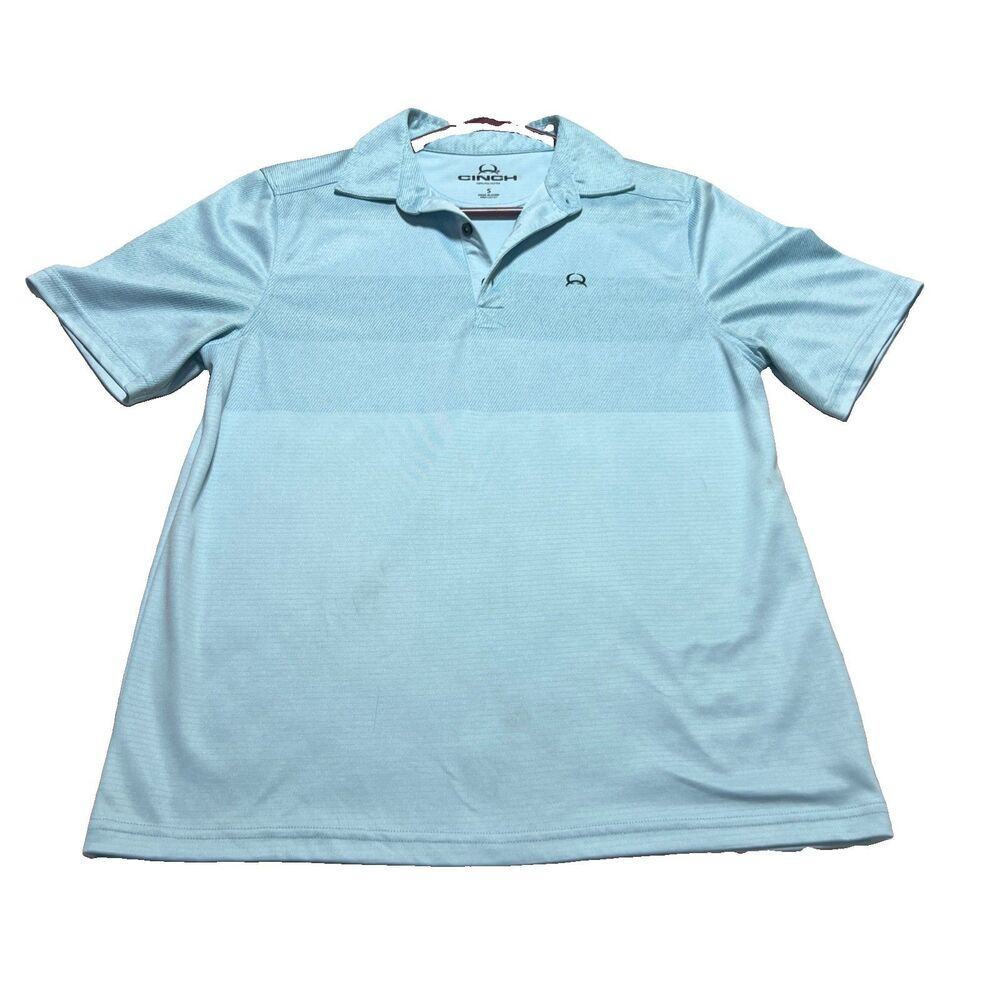 Mens Cinch Light Blue Short Sleeve Performance Stretch Polo Shirt Size S Golf